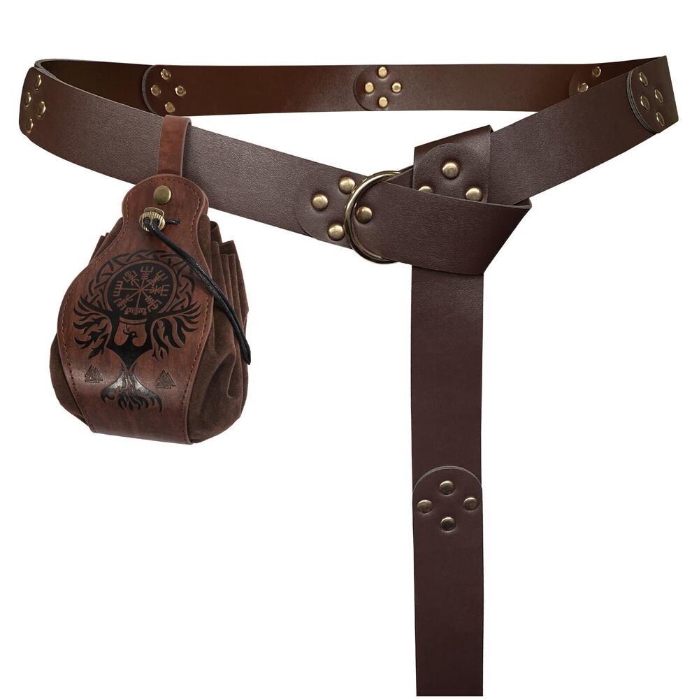 9310 Medieval Rivets Belt with Portable Phoenix Drawstring Pouch, Retro
